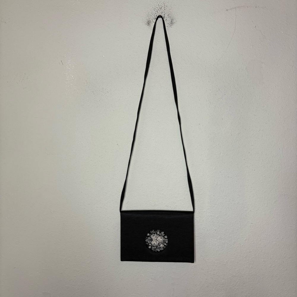 Vintage Black Evening Handbag with Embroidered Detailing from Austria